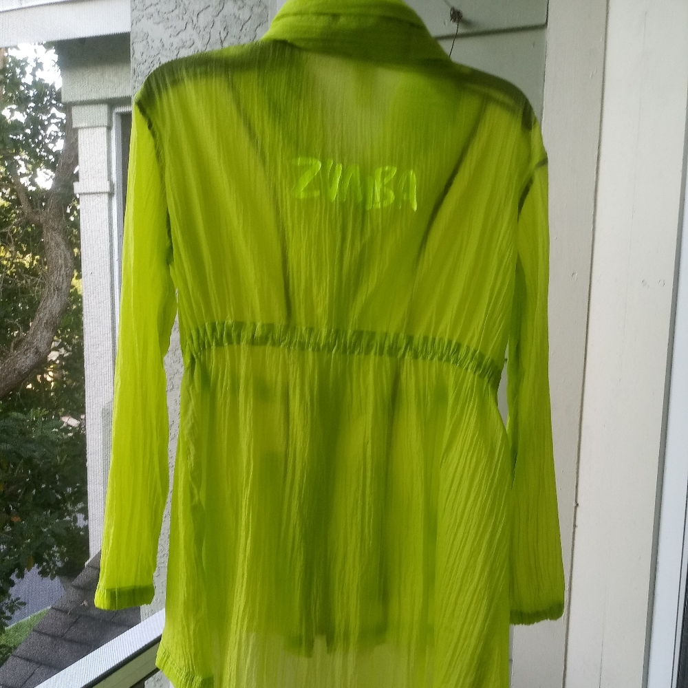 Zumba Jacket Neon Green Light Weight Hooded Small